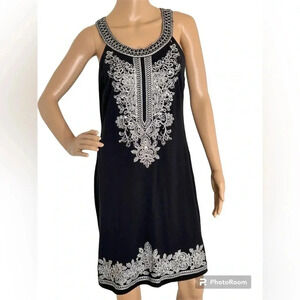 INC International Concepts Black Embroidered Midi Sleeveless Dress Embellished